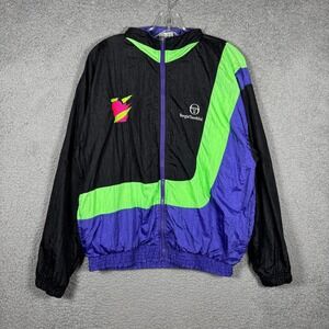 Sergio Tacchini Vintage 90s Colorblock Track Jacket Mens Black Purple‎ Green 36